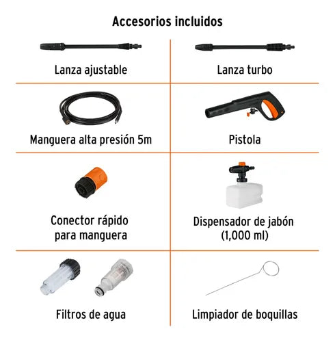 Hidrolavadora Eléctrica 2000 Psi 2000 W Truper 101595 Color Naranja HILA-2000